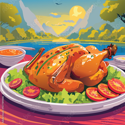 Tandoori Chicken with Rich Flavors and a Tempting Aroma, vector illustration