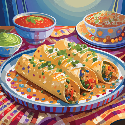 Enchiladas with Rich Flavors and a Tempting Aroma, vector illustration