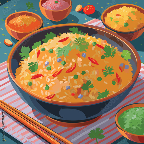 Jollof Rice with Rich Flavors and a Tempting Aroma, vector illustration