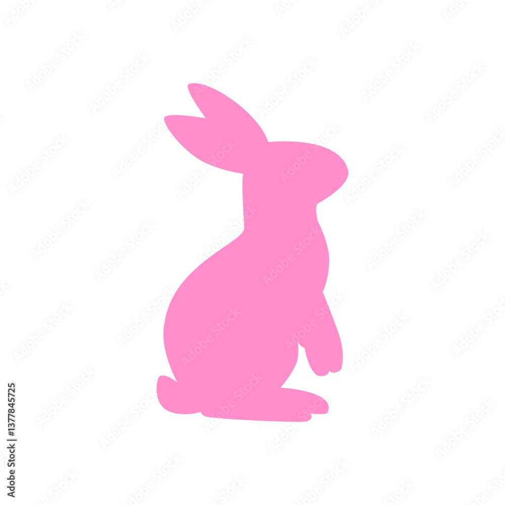 Obraz premium Vector pink sitting bunny silhouette. Minimal design for kids, spring holidays, Easter prints and animal-themed decorations.