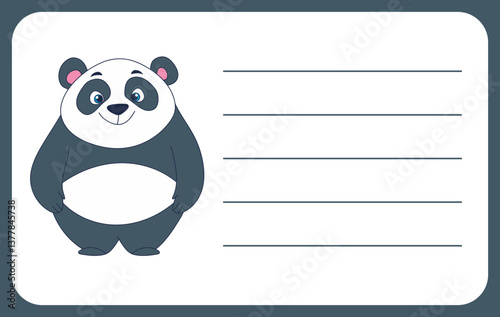 Cute panda illustration on a rectangular card with lines for writing, perfect for notes or reminders.