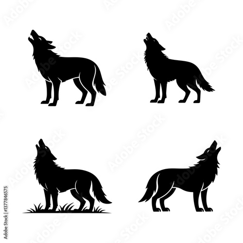 Vector set of animal silhouettes including dog, horse, cat, deer, cow, goat, pig, sheep, and other mammals