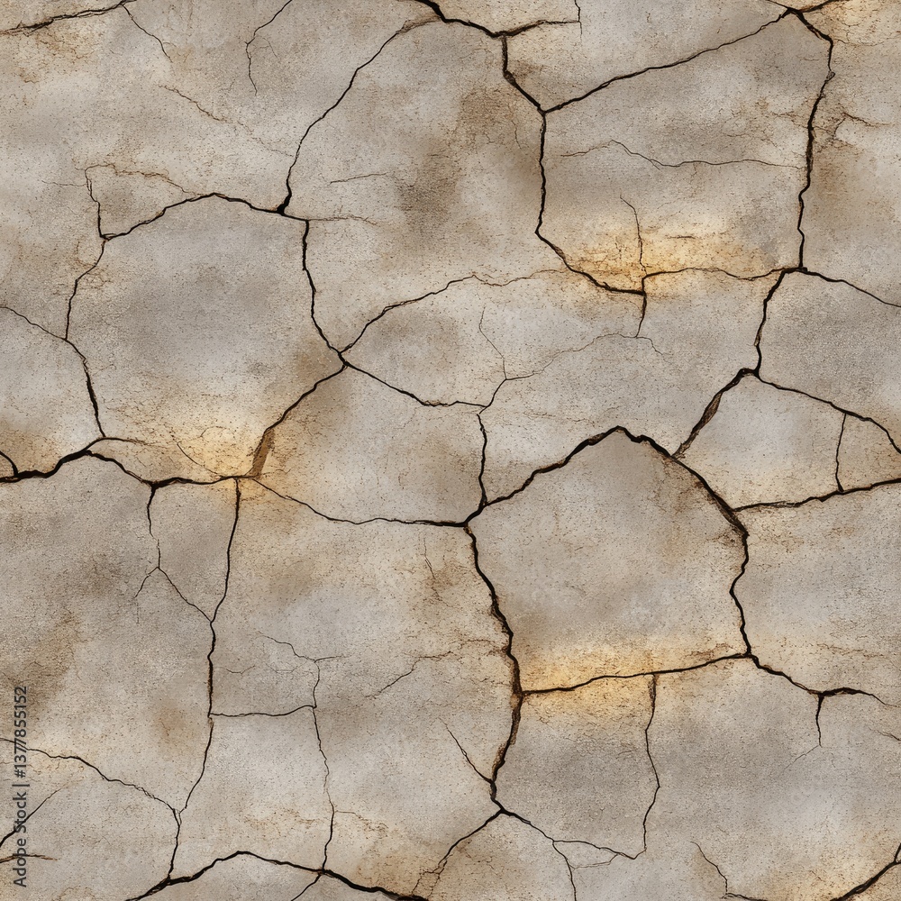 Fototapeta premium Surface exhibits an aged plaster wall with cracks and peeling paint, ideal for texture applications in design projects SEAMLESS PATTERN