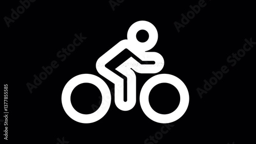 Icon biking is distorted. Glitch. Noise, chromatic aberration, geometric distortion. Transparent background, looped. In-Out looped. Alpha BW at the end
