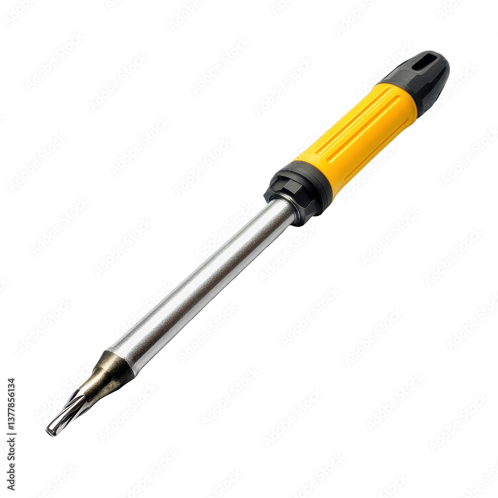 Closeup view of a screwdriver placed on a clean Transparent background highlighting its detailed design and texture, Closeup view screwdriver on PNG background Closeup view of a screwdriver placed on a clean Transparent background highlighting its detailed design and texture, Closeup view screwdriver on PNG background
