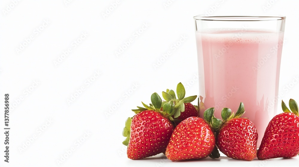 Strawberry smoothie in a glass, alongside fresh strawberries Strawberry smoothie in a glass, alongside fresh strawberries