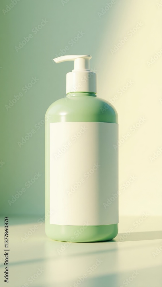 Sleek bottle of liquid soap on a soft surface highlighting its clean and modern design Sleek bottle of liquid soap on a soft surface highlighting its clean and modern design