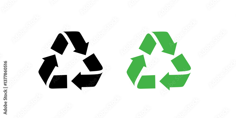 Black and green vector recycle icon. Reuse and reduce icons isolated on white background Black and green vector recycle icon. Reuse and reduce icons isolated on white background