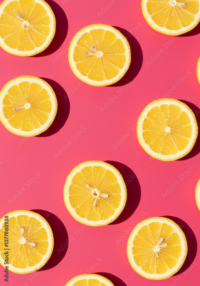 Fototapeta premium Lemon Slices on Pink Background