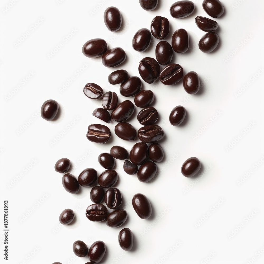 Scattered dark roast coffee beans on white background, symbolizing energy, aroma, and comfort. Perfect for roastery branding, morning beverage ads, and minimalist food visuals. Scattered dark roast coffee beans on white background, symbolizing energy, aroma, and comfort. Perfect for roastery branding, morning beverage ads, and minimalist food visuals.