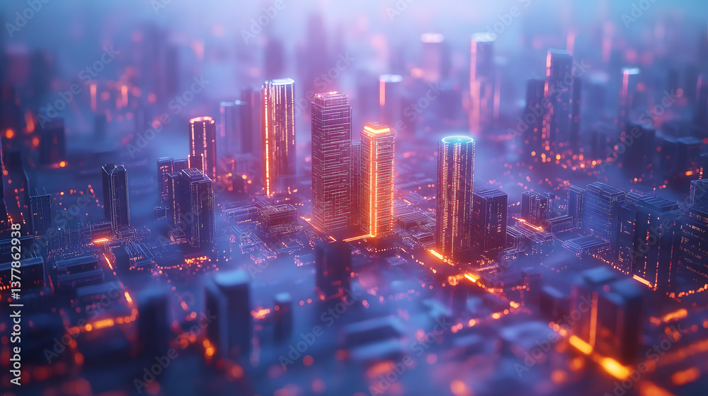 Fototapeta premium Neon Cityscape at Night