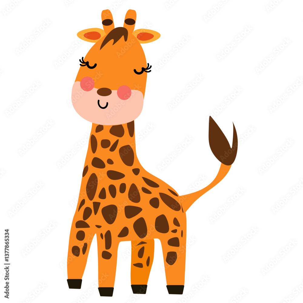 Graziosa giraffa, primo piano, illustrazione per bambini isolata