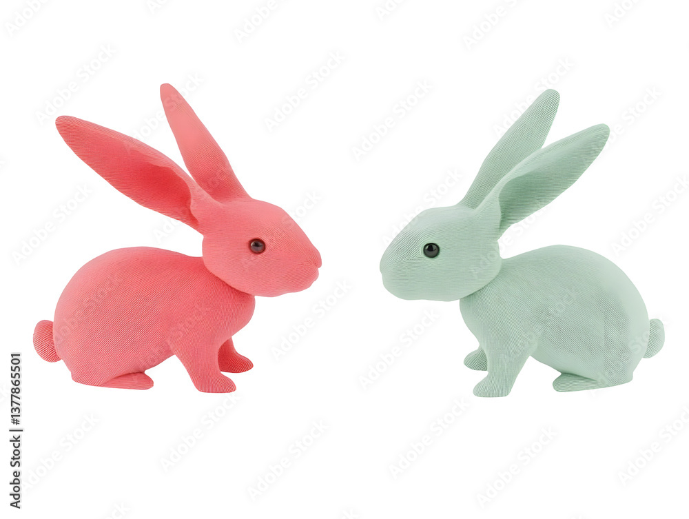 Fototapeta premium 3D Pixel Bunnies Illustration With Pink And Green Colors On Transparent Black Background