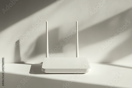 Wi-Fi router stand near white wall.