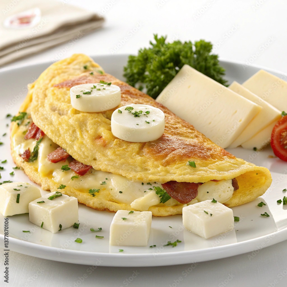 Cheese and Bacon Omelets with Fresh Garnish Cheese and Bacon Omelets with Fresh Garnish