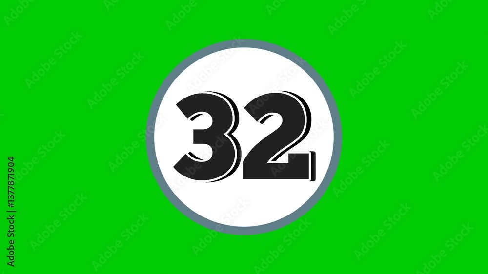 Number 32 symbol sign animation motion graphics cartoon black color on green screen background.numbers in white circle suitable for video elements Number 32 symbol sign animation motion graphics cartoon black color on green screen background.numbers in white circle suitable for video elements