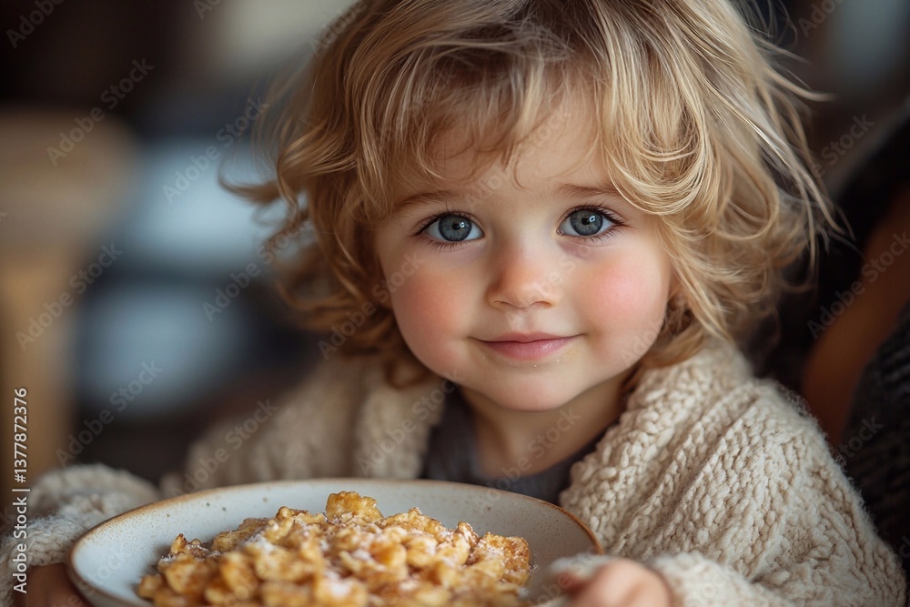 Naklejka premium Happy children, with their delicious and beautiful breakfast. Children in a good mood.