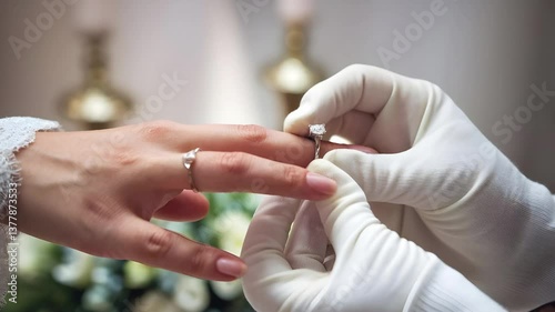 Close-Up Photograph of One Person Gently Placing a Ring on Another's Finger, Capturing the Symbolic Moment of Love, Commitment, and the Beginning of a Lifelong Journey Together