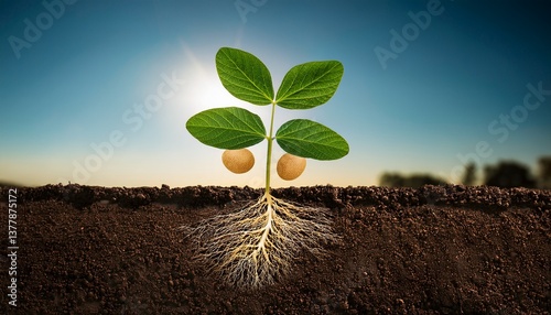 illustration of soybean plant with roots in the soil ai generated image