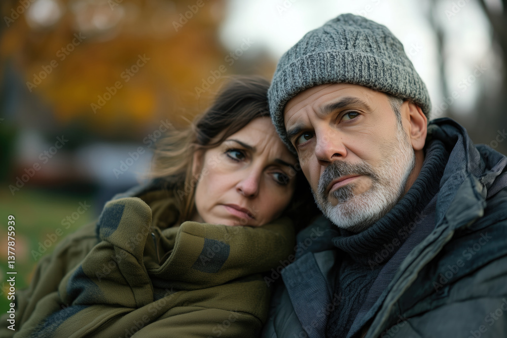 Intimate Autumn Park Embrace: Couple's Connection in Cozy Outdoor Setting Intimate Autumn Park Embrace: Couple's Connection in Cozy Outdoor Setting