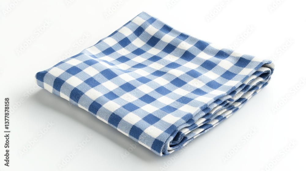 Elegant blue and white checkered cotton napkin with classic gingham pattern displayed neatly Elegant blue and white checkered cotton napkin with classic gingham pattern displayed neatly