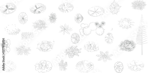 set of shrubs line cad, minimal isolated on white background.