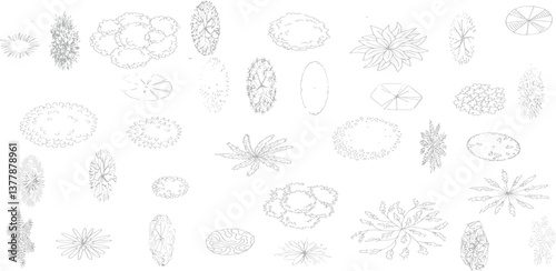 set of shrubs line cad, minimal isolated on white background.