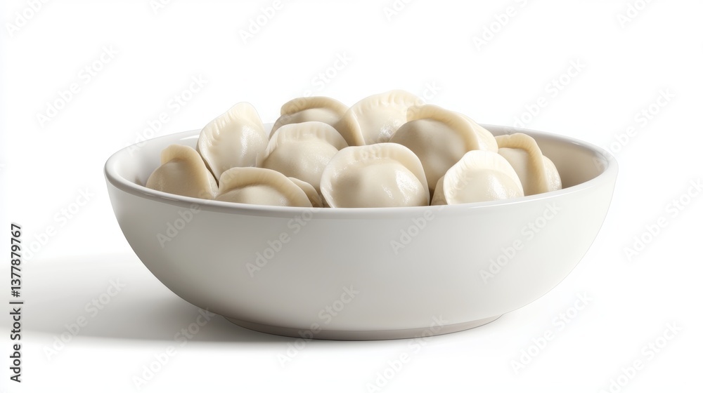 High Resolution Photograph of a White Ceramic Bowl Filled with Freshly Cooked Pelmeni Dumplings in a Traditional Setting High Resolution Photograph of a White Ceramic Bowl Filled with Freshly Cooked Pelmeni Dumplings in a Traditional Setting