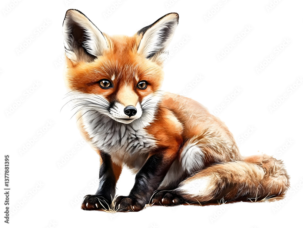 Fototapeta premium Cute Fox Illustration Sitting Isolated Against Transparent Background