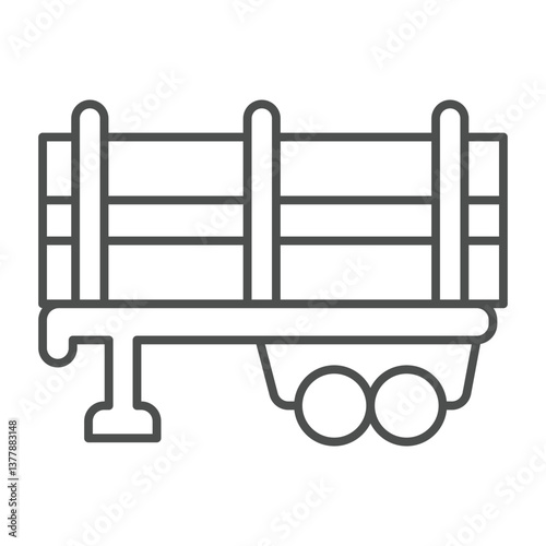 Trunk loaded semi trailer thin line icon, forest industry concept. Vector graphics. Trailer with wood logs, transportation sign on white background, outline style icon for mobile or web design.