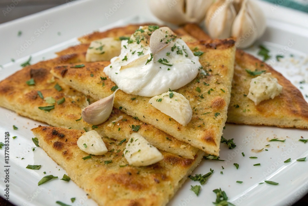 Deep-fried flatbread with garlic and sour cream Deep-fried flatbread with garlic and sour cream