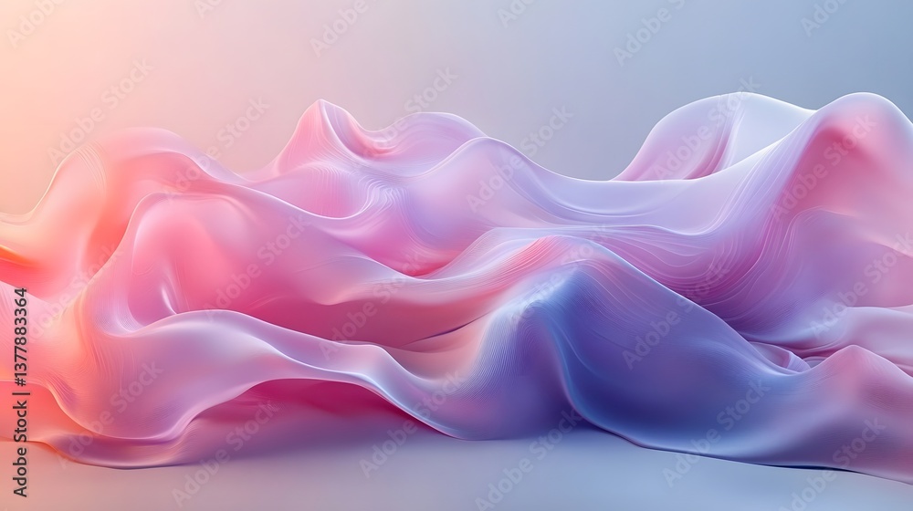 Fototapeta premium Abstract flowing fabric with soft pink and purple hues creating a smooth and gentle wave pattern effect