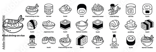 Set of illustrations in the concept of food in line drawing style