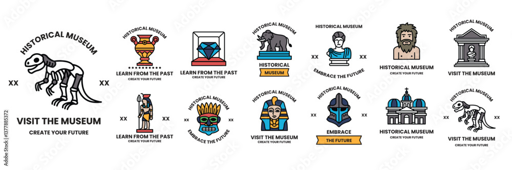 Set of illustrations in the concept of a museum in line art style Set of illustrations in the concept of a museum in line art style