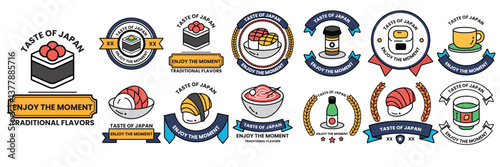 set of illustrations in the concept of Japanese food in a line drawing style