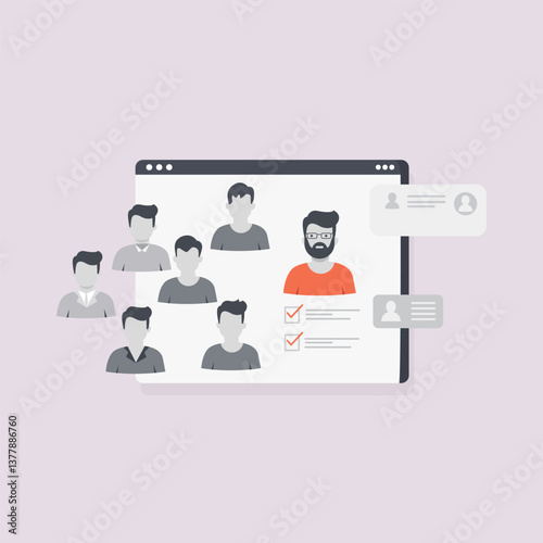 Outstanding employee Selection selects with employee Details 2D flat art vector illustration. Best employee, job opportunity vacancy, HR hiring, candidate selection concept