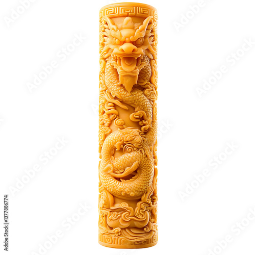 Detailed Illustration Of A Golden Dragon Sculpture Isolated On Black Background