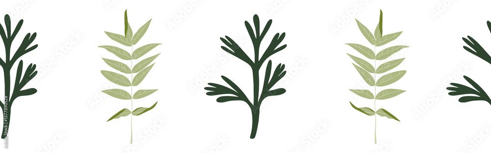 Leaves border on a white background. Hand-drawn illustration. Perfect for spring and summer. Leaves border on a white background. Hand-drawn illustration. Perfect for spring and summer.