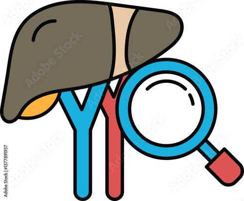 A cartoon drawing of a liver with a magnifying glass over it