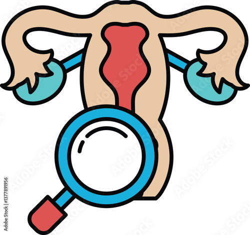 A close up of a woman organs with a magnifying glass over it