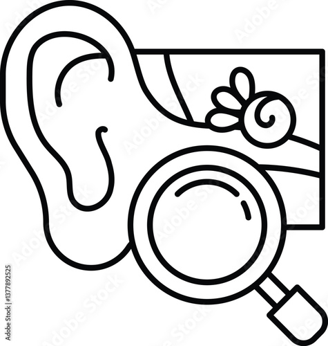cartoon drawing of a person ear with a magnifying glass on it