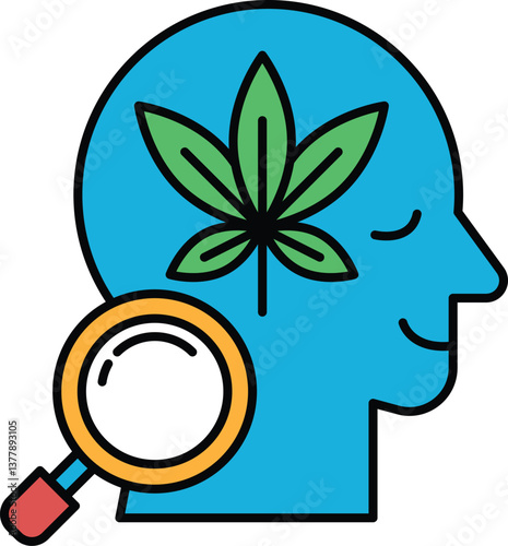 A man's head with a leaf on it and a magnifying glass