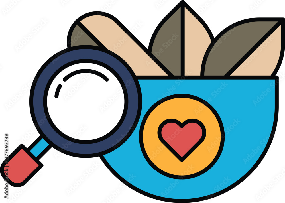Obraz premium A blue bowl with a magnifying glass and a heart in the middle