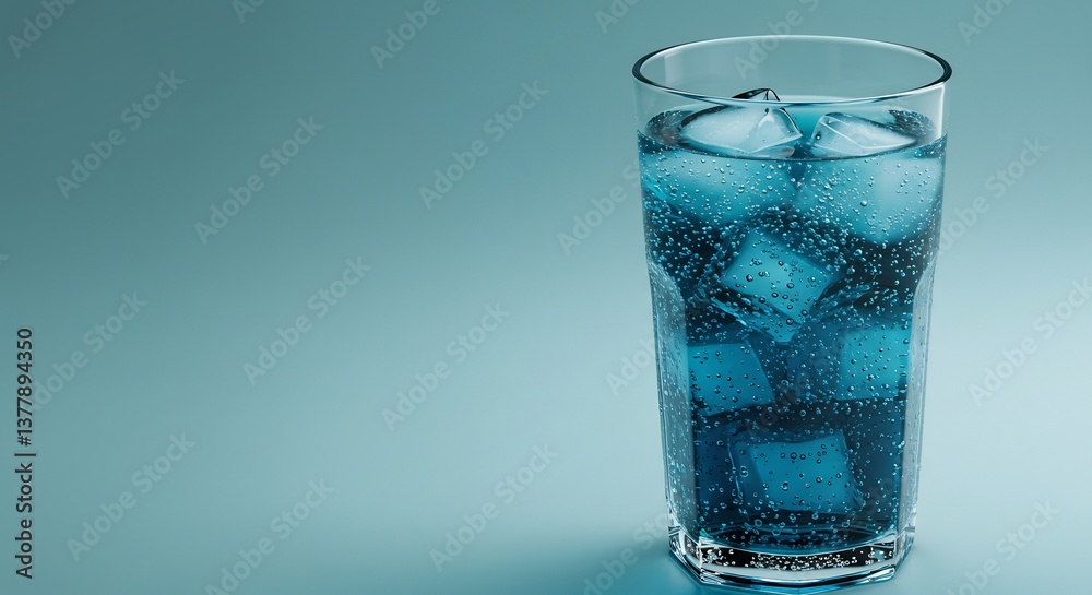 爽やか青色、氷が輝く炭酸飲料グラス 爽やか青色、氷が輝く炭酸飲料グラス