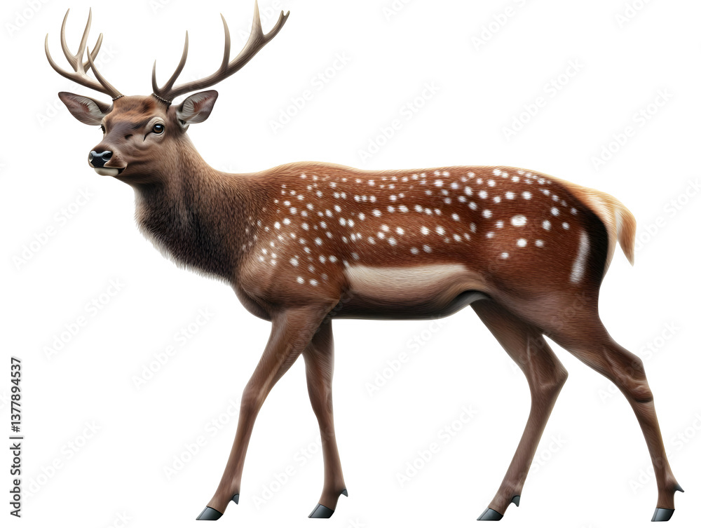 Isolated Deer Illustration with Brown Fur and White Spots on Transparent Background