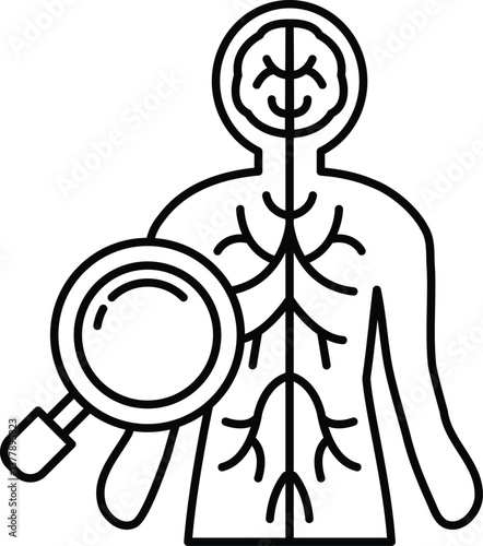 cartoon drawing of a person with a magnifying glass over their head