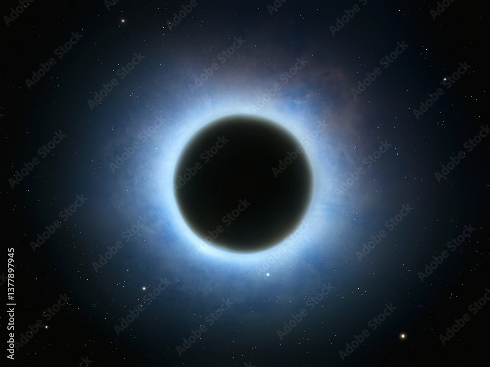 Black Hole Shadow in Space. Singularity with powerful gravity absorbs light. Black Hole Event Horizon.