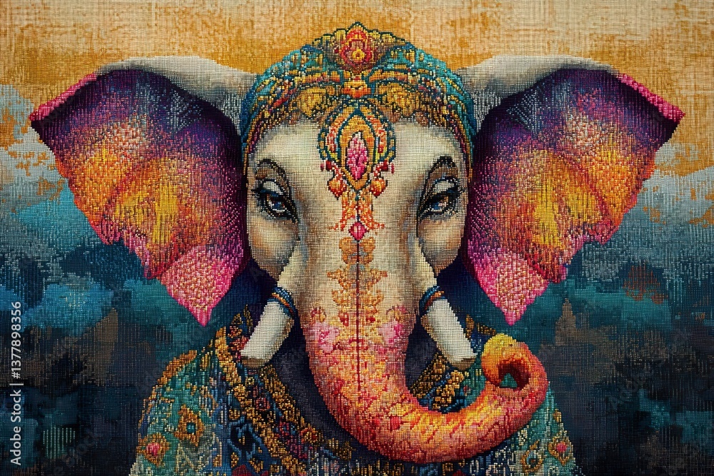 Obraz premium An ornately decorated elephant with vibrant and colorful embroidered details