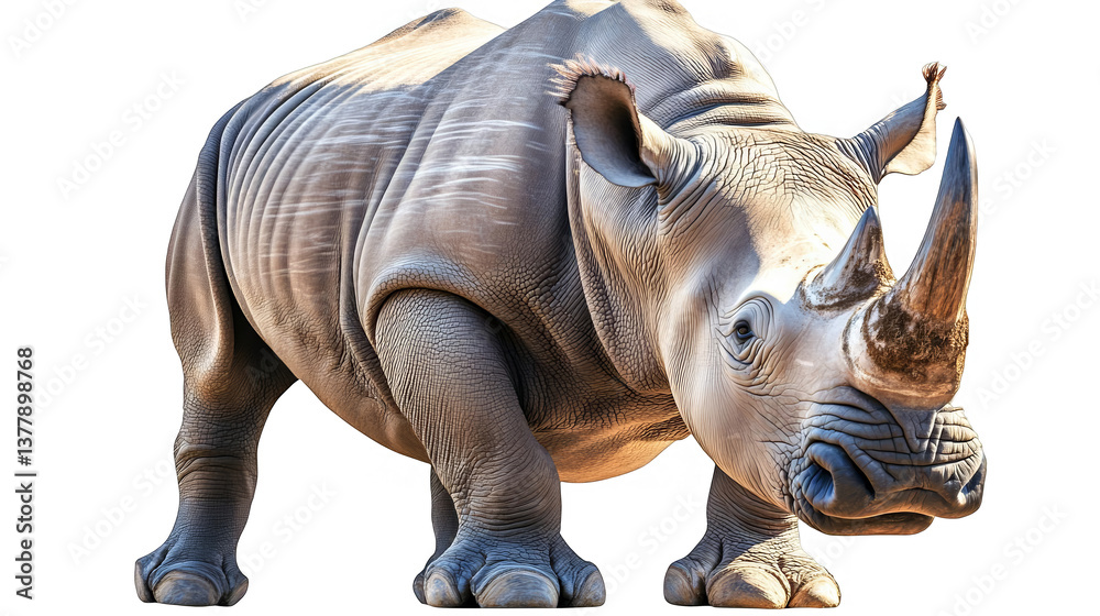 Fototapeta premium Isolated Rhino Illustration With White Background Showing Horn And Skin Detail
