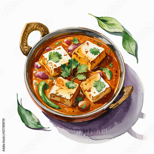 Watercolor Style Paneer Butter Masala with Garnish